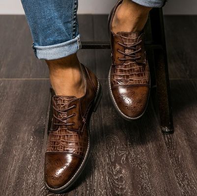 کفش پوست کروکودیل پاتینا برای مردان، نوک بال بروج کفش مردانه چرمی عجیب