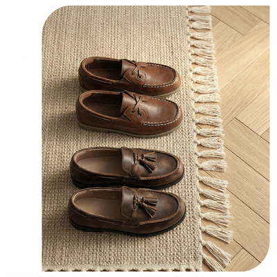 Kids Shoes Classic Leather Casual Boat Shoes and Tassel Loafers Moc Toe and Tassel Loafer Styles with Rubber Sole